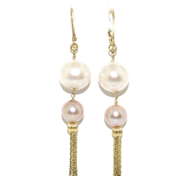 graziella 14KT Yellow Gold 8.5-12mm Pearl Tassel Earrings