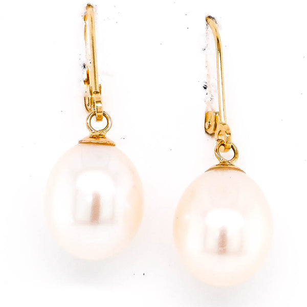 graziella 14KT Yellow Gold 8-9mm Freshwater Pearl Leverback Earrings
