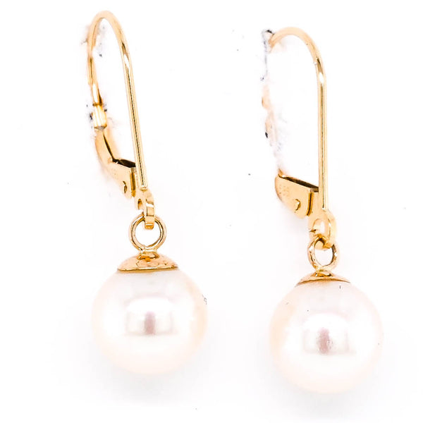 graziella 14KT Yellow Gold 9-10mm Cultured Pearl Leverback Earrings