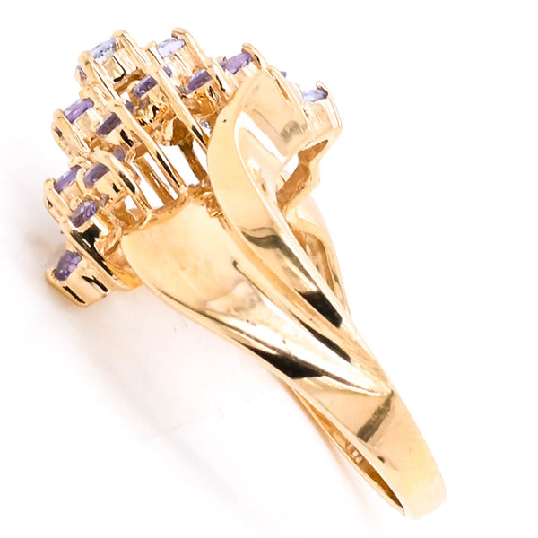 Graziella 14KT Yellow Gold Amethyst & Diamond Cluster Ring