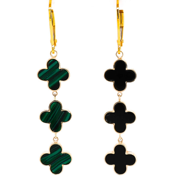 graziella 14KT Yellow Gold Black Onyx & Malachite Reversable Leverback Earrings