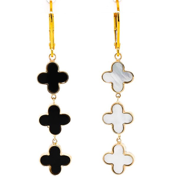 graziella 14KT Yellow Gold Black Onyx & Mother of Pearl Reversable Leverback Earrings