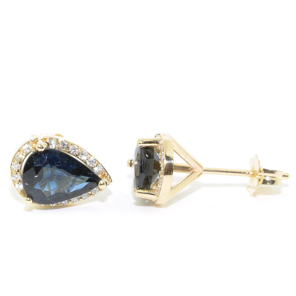 graziella 14KT Yellow Gold Blue Sapphire and Diamond Stud Earrings