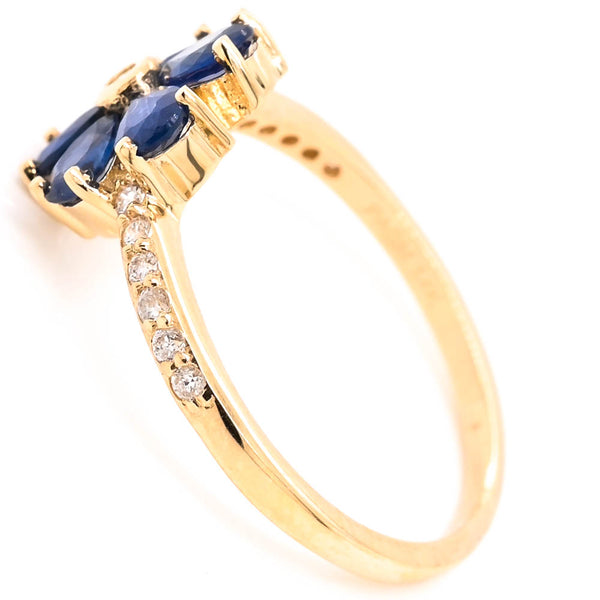 Graziella 14KT Yellow Gold Blue Sapphire & Diamond Flower Ring