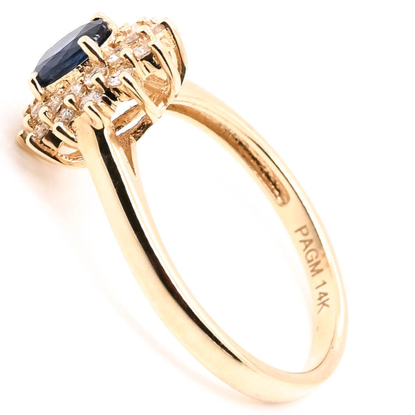Graziella 14KT Yellow Gold Blue Sappire & Diamond Cluster Ring