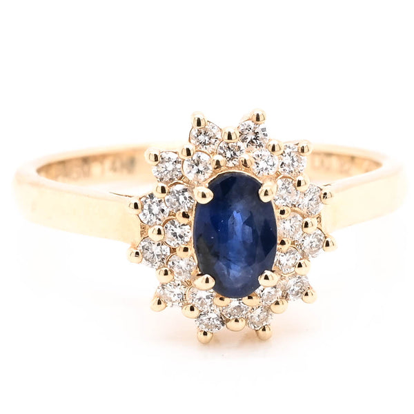 graziella 14KT Yellow Gold Blue Sappire & Diamond Cluster Ring