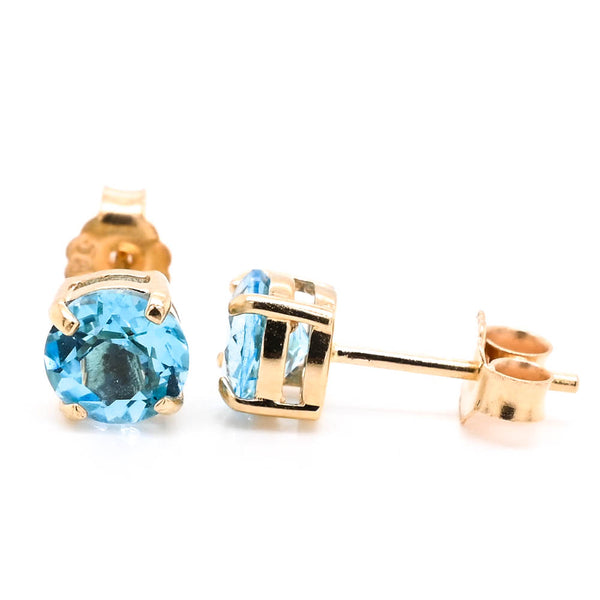 graziella 14KT Yellow Gold Blue Topaz Stud Earrings