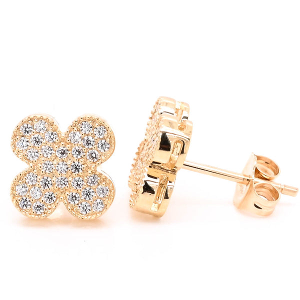graziella 14KT Yellow Gold C.Z Clover Stud Earrings