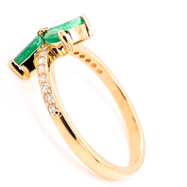 Graziella 14KT Yellow Gold Emerald & Diamond Flower Ring