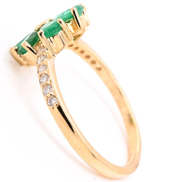 Graziella 14KT Yellow Gold Emerld & Diamond Flower Ring