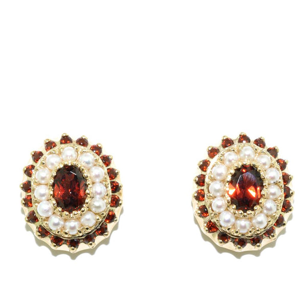 graziella 14KT Yellow Gold Garnet and Cultured Pearl Earrings