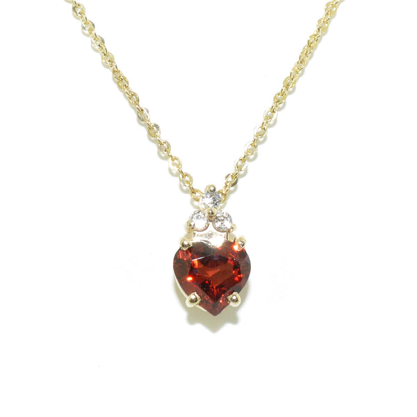 graziella 14KT Yellow Gold Heart shaped Garnet & Diamond Pendant on 10KT Yellow Gold 18" Rolo Chain