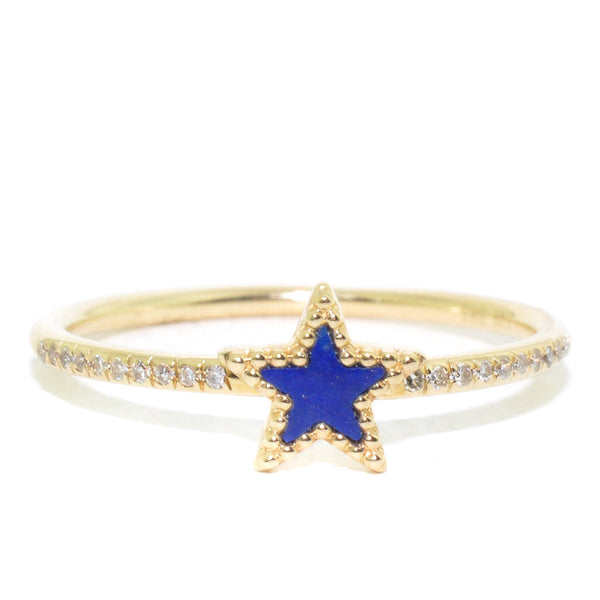 graziella 14KT Yellow Gold Lapis and Diamond Star Ring