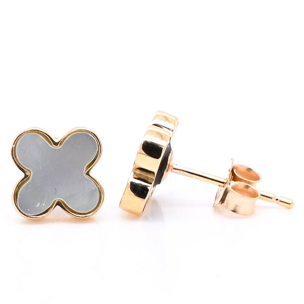 graziella 14KT Yellow Gold Mother of Pearl Clover Stud Earrings