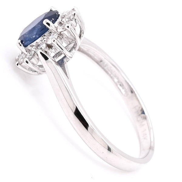 Graziella 14KT Yellow Gold Oval Shape Blue Sapphire & Diamond Cluster Ring