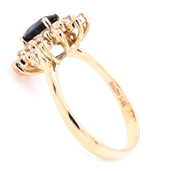 Graziella 14KT Yellow Gold Oval Shape Blue Sapphire & Diamond Cluster Ring