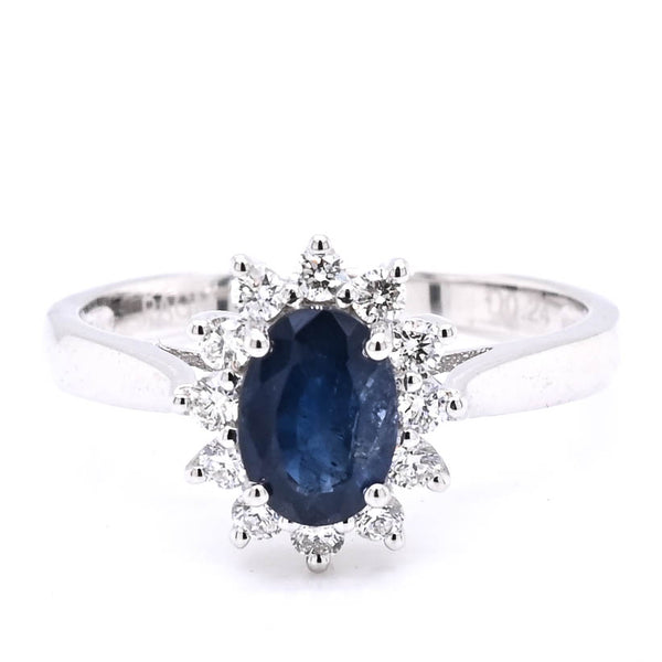 graziella 14KT Yellow Gold Oval shape Blue Sapphire & Diamond Cluster Ring