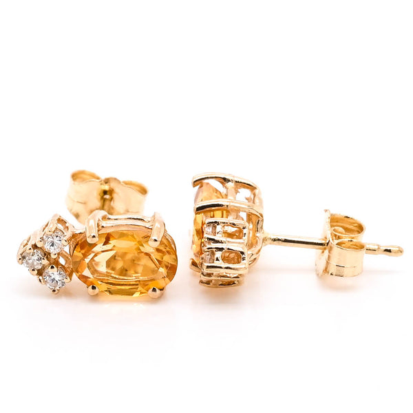 graziella 14KT Yellow Gold Oval shape Citrine & Diamond Stud Earrings