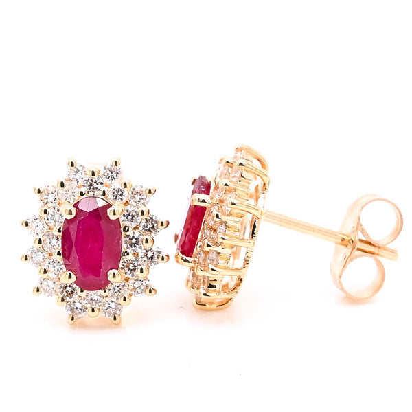 graziella 14KT Yellow Gold Oval shape Ruby & Diamond Stud Earrings