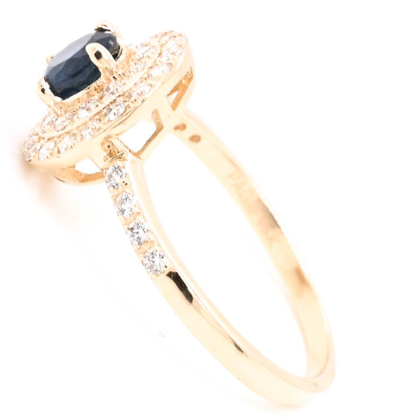 Graziella 14KT Yellow Gold Round Brilliant Blue Sapphire Double Halo Set Ring