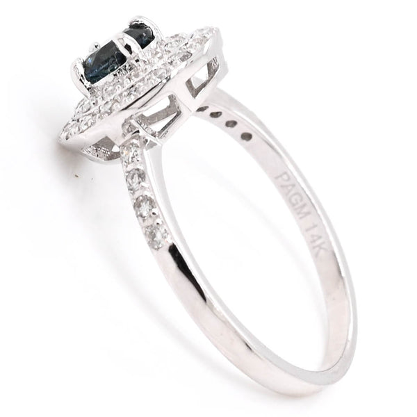 Graziella 14KT Yellow Gold Round Brilliant Blue Sapphire Double Halo Set Ring