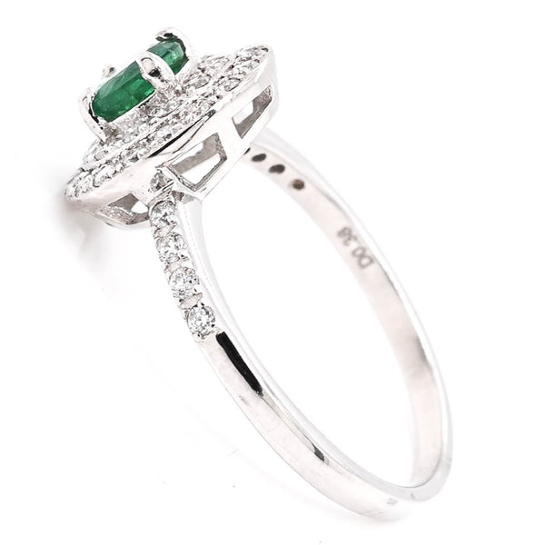 Graziella 14KT Yellow Gold Round Brilliant Emerald & Diamond Double Halo Set Ring