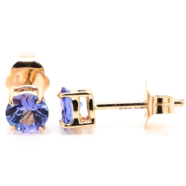 graziella 14KT Yellow Gold Round Brilliant Tanzanit Stud Earrings