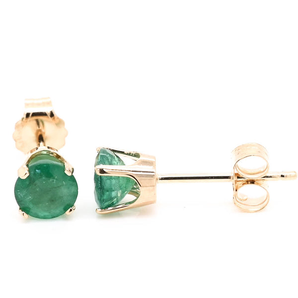 graziella 14KT Yellow Gold Round Emerald Stud Earrings