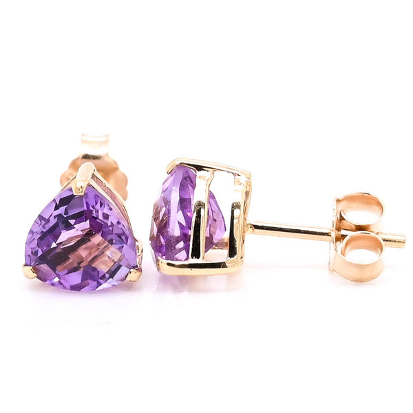 graziella 14KT Yellow Gold Trillion shape Amethyst Stud Earrings Amethyst:6mm