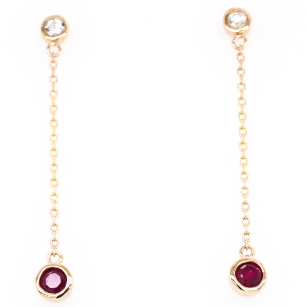 graziella 14KT Yellow Gold White Sapphire & Ruby Dangle Earrings