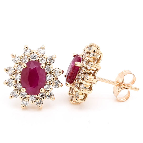 graziella 14KT Yellow Oval Shape Ruby & Diamond Stud Earrings