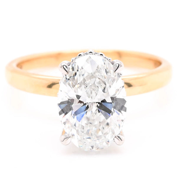 graziella 14KT Yellow & White Gold 2.08CTW Oval Shape Lab Grown Diamond Hidden Halo Set Enagement Ring