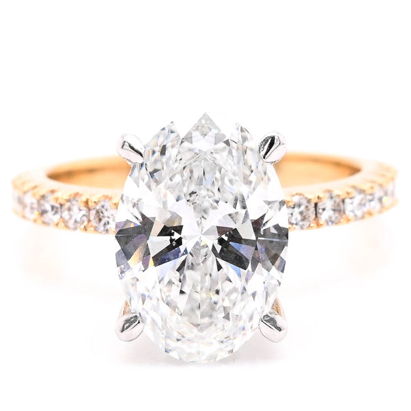 graziella 14KT Yellow & White Gold 3.50CTW Oval Shape LAB Grown Diamond Diamond Halo Set Engagement Ring