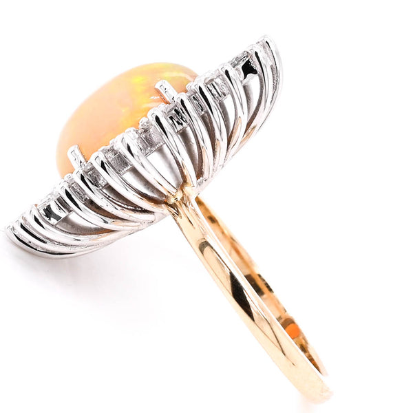 Graziella 14KT Yellow & White Gold 4.65CT Opal & Diamond Vintage Inspired Halo Set Ring