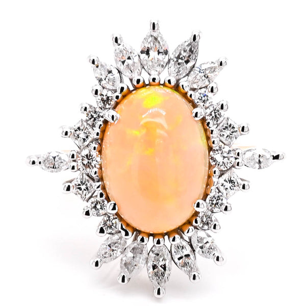 graziella 14KT Yellow & White Gold 4.65CT Opal & Diamond Vintage Inspired Halo Set Ring