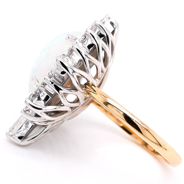 Graziella 14KT Yellow & White Gold 6.25CT Opal & Diamond Vintage Inspired Halo Set Ring