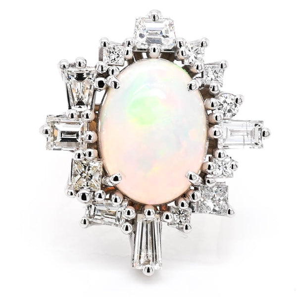 graziella 14KT Yellow & White Gold 6.25CT Opal & Diamond Vintage Inspired Halo Set Ring