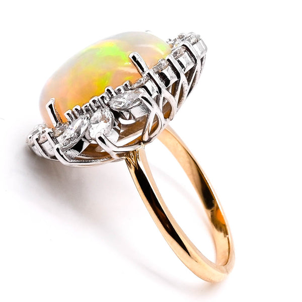 Graziella 14KT Yellow & White Gold 9.55CT Opal & Diamond Vintage Inspired Halo Set Ring