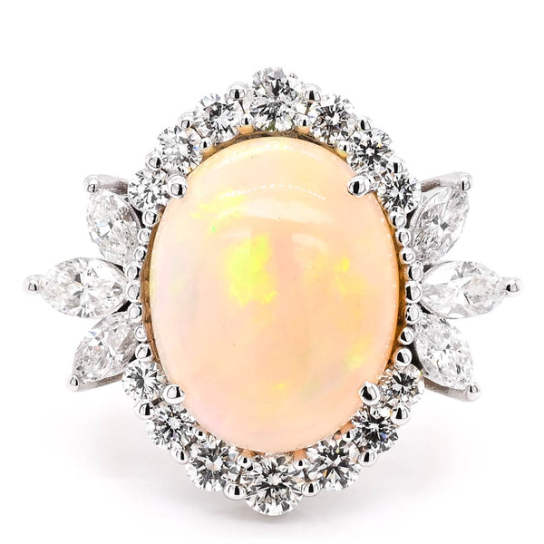 graziella 14KT Yellow & White Gold 9.55CT Opal & Diamond Vintage Inspired Halo Set Ring