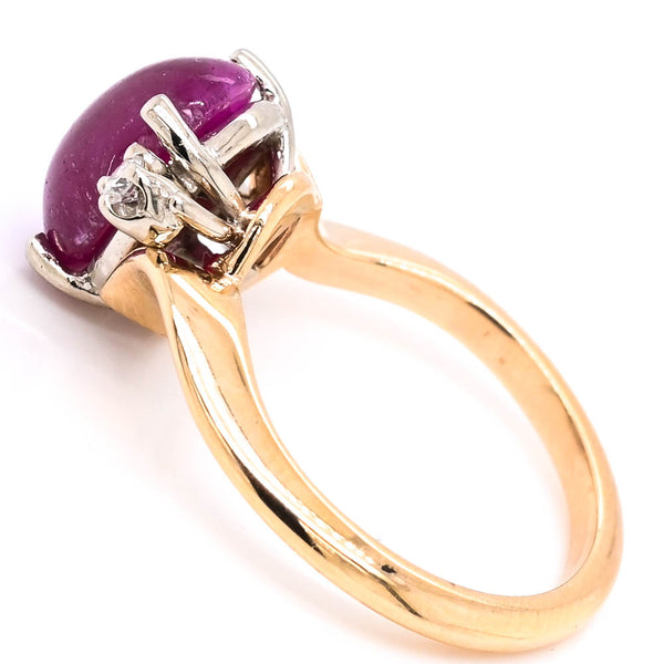 Graziella 14KT Yellow & White Gold Cabochon Ruby & Diamond Ring