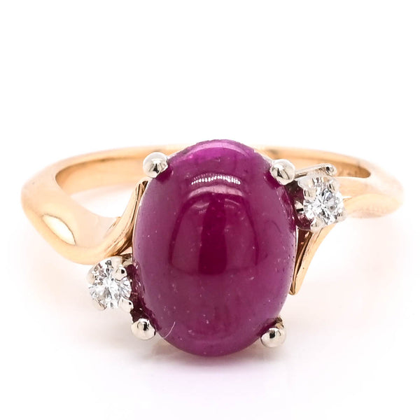 graziella 14KT Yellow & White Gold Cabochon Ruby & Diamond Ring