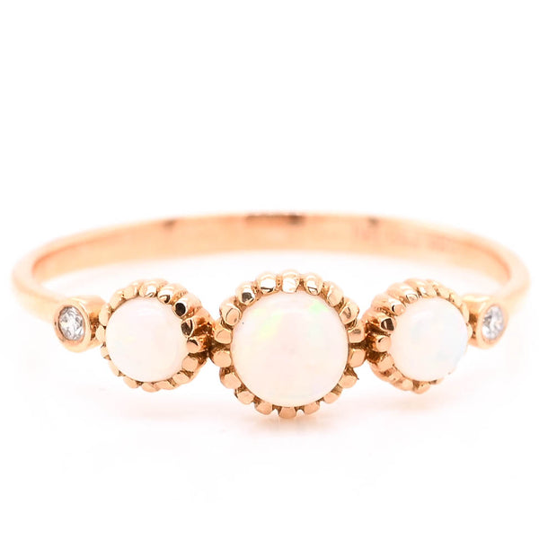 graziella 18KT Rose Gold 0.40CTW Round Shape Opal & Diamond Ring