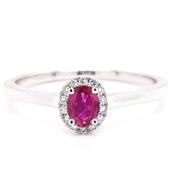 graziella 18KT White Gold 0.25CT Ruby and Diamond Halo Set Ring