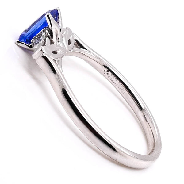 Graziella 18KT White Gold 0.55CT Emerald Shape Tanzanite And Diamond Ring