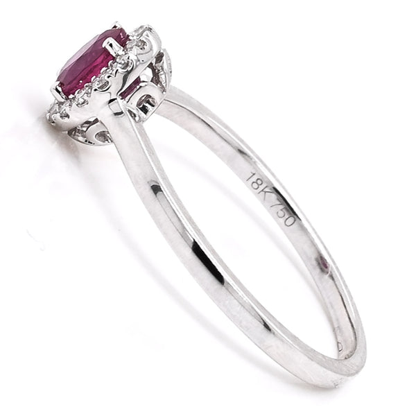 Graziella 18KT White Gold 0.55CT Oval Shape Ruby And Diamond Ring