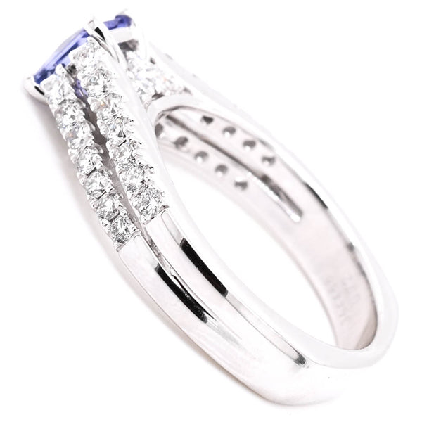 Graziella 18KT White Gold 0.60CT Princess Cut Tanzanite & Diamond Accent Ring
