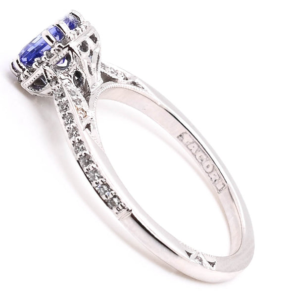 Graziella 18KT White Gold 0.66CT Princess Cut Tanzanite & Diamond Tacori Halo Set Ring
