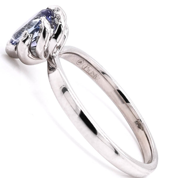 Graziella 18KT White Gold 0.75CT Oval Shape Tanzanite And Diamond Ring