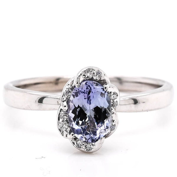 graziella 18KT White Gold 0.75CT Oval Shape Tanzanite and Diamond Ring