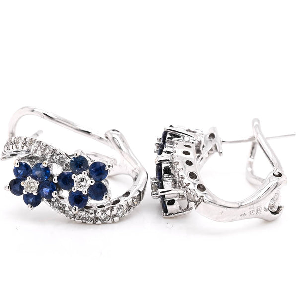 graziella 18KT White Gold 0.91CTW Blue Sapphire & Diamond Earrings